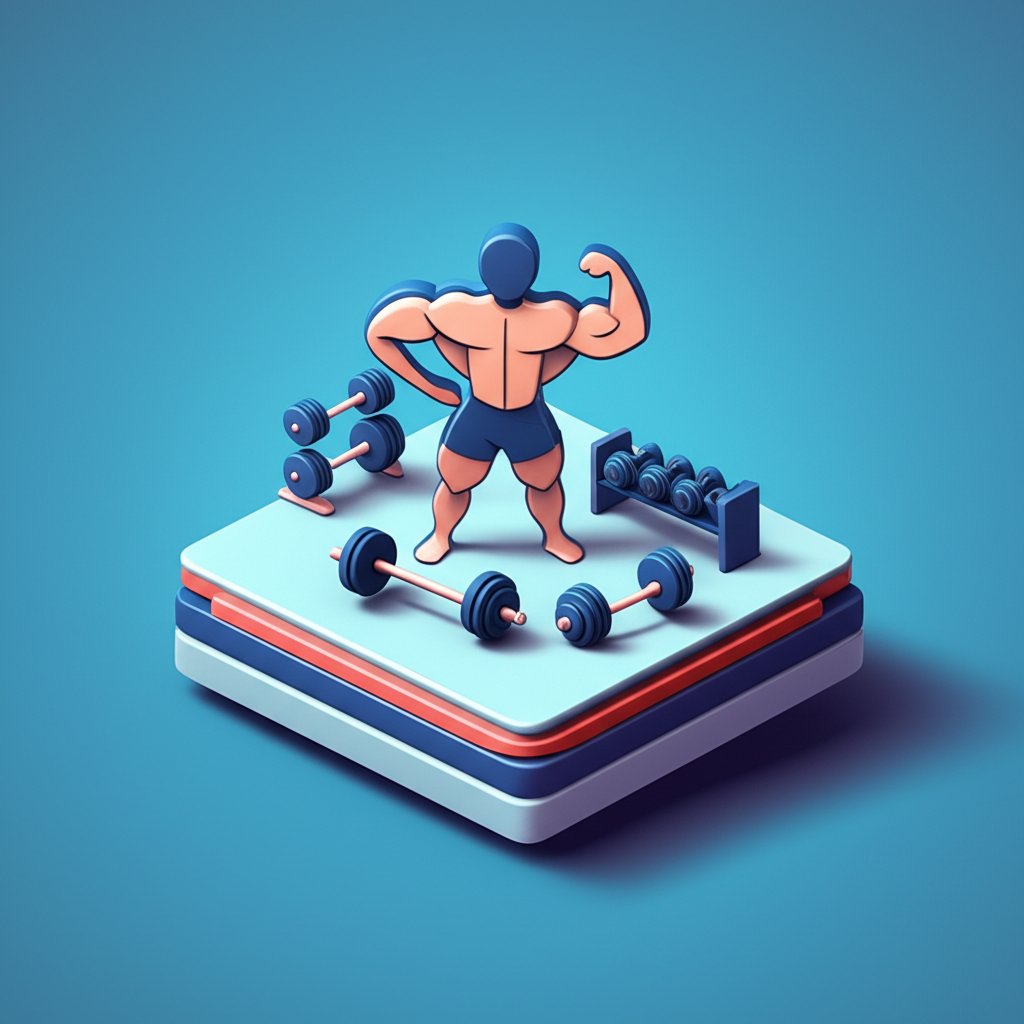 Motivational bodybuilding video still: strong man pumping iron, ready for a workout.