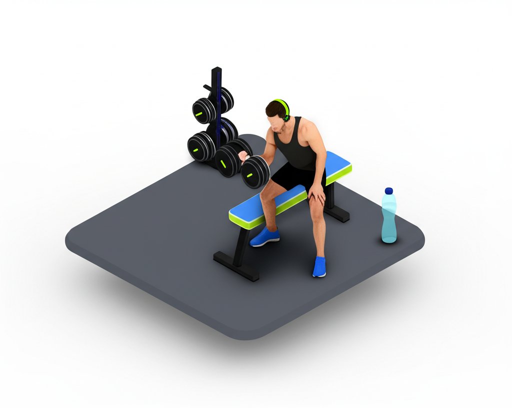 Muscular male working out, driven by expertly curated workout music.