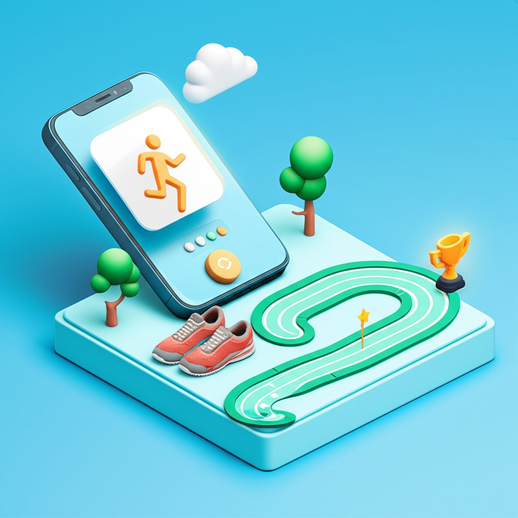 Running app on smartphone helping beginners track fitness and achieve fitness goals.