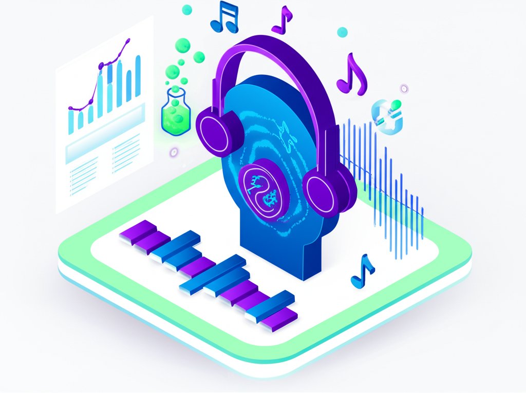 Diagram explaining the science of sound waves and how music playlists affect the brain.