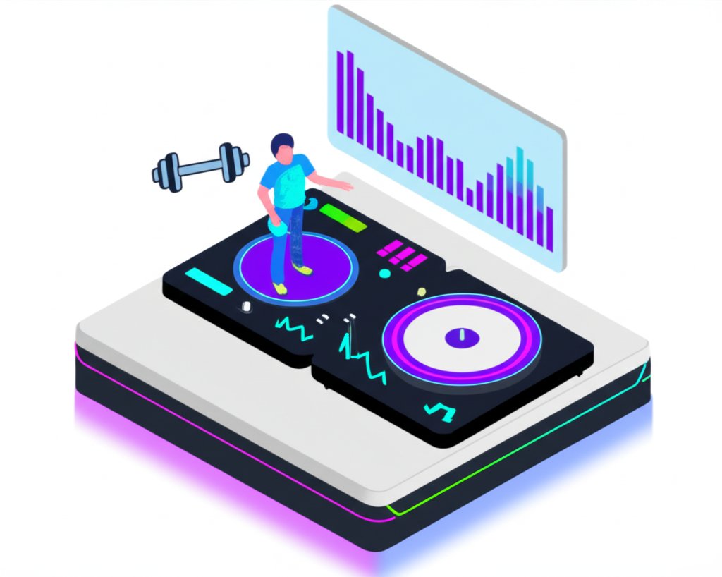 Curated high-energy music mixes fueling powerful sweat-inducing workouts.