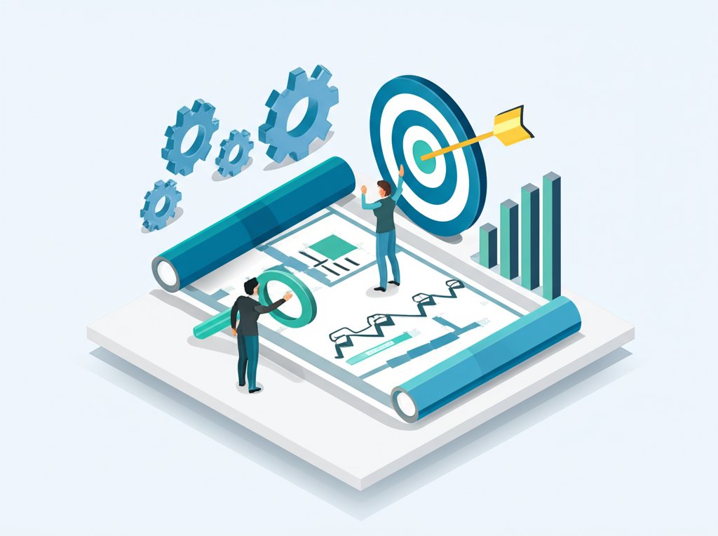 Strategic planning blueprint, mapping out steps for business success.